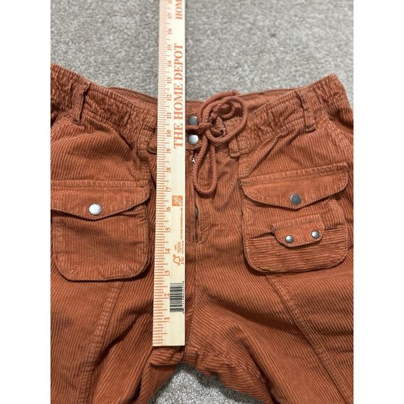 Free People L Tahiti Corduroy Cargo Pants Rust Orange Utility Pockets - Picture 4 of 9